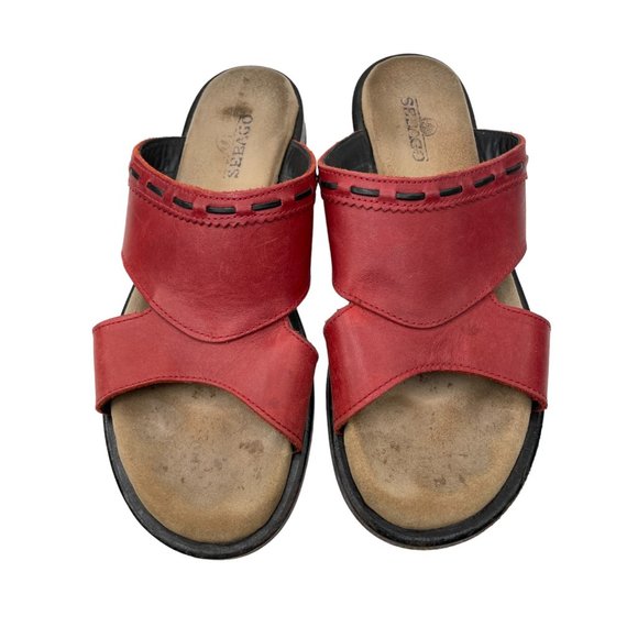 Sebago Women's Red Leather Slide Sandals Size 9.5N - Picture 2 of 7